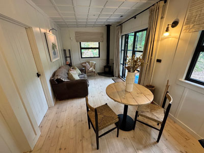 Log cabin interior seating area