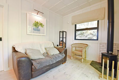 Front view of the off grid cabin